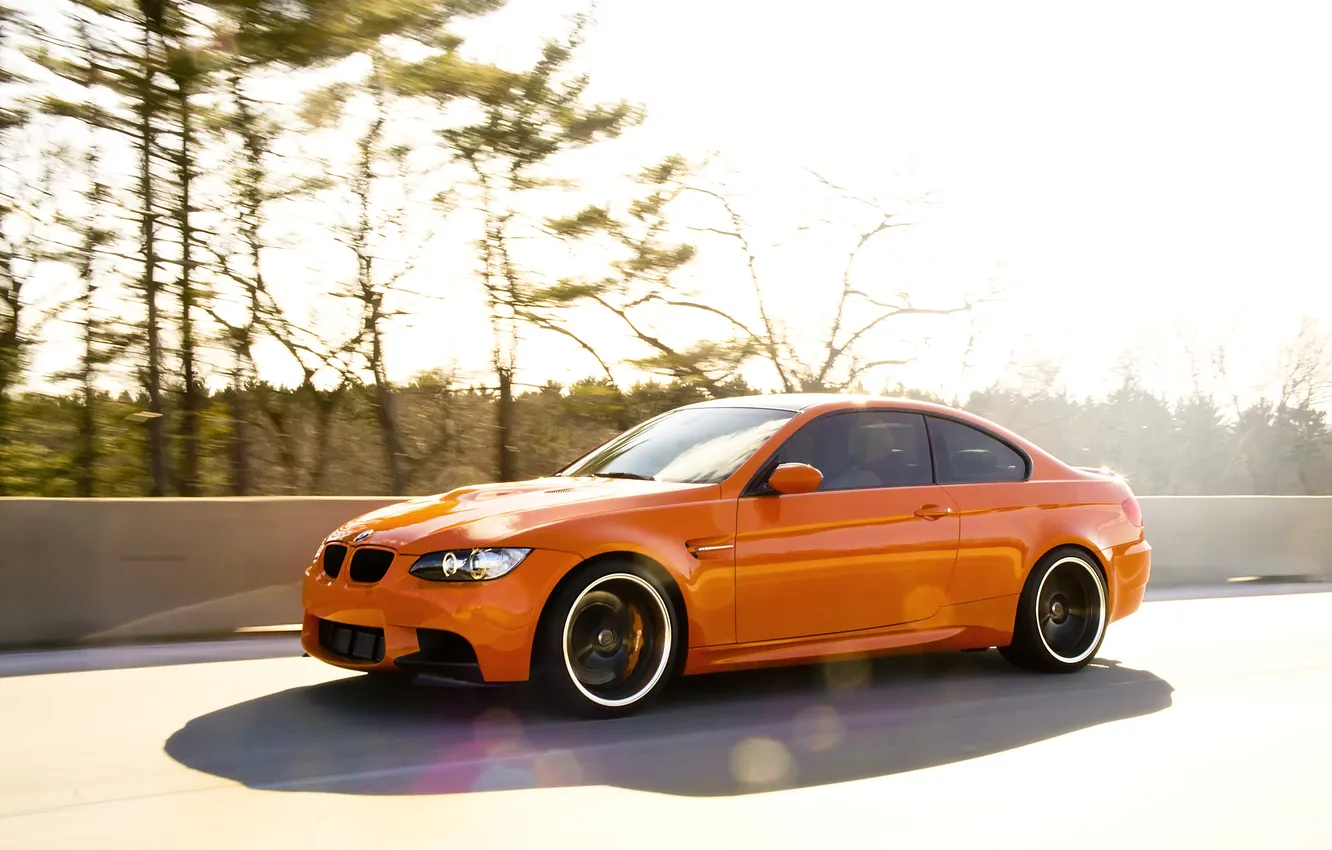 Photo wallpaper orange, BMW, speed, BMW, orange, e92