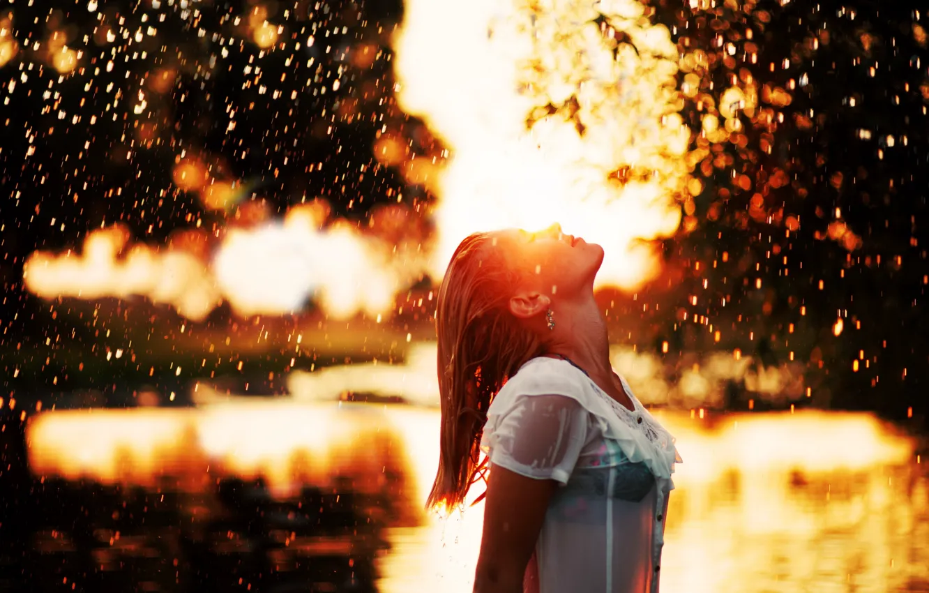 Photo wallpaper girl, rain, mood