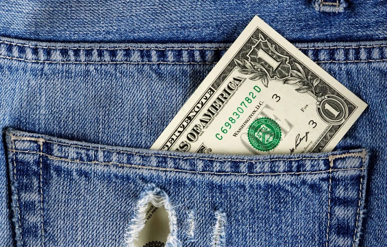 Photo wallpaper money, jeans, fabric, dollars, pocket