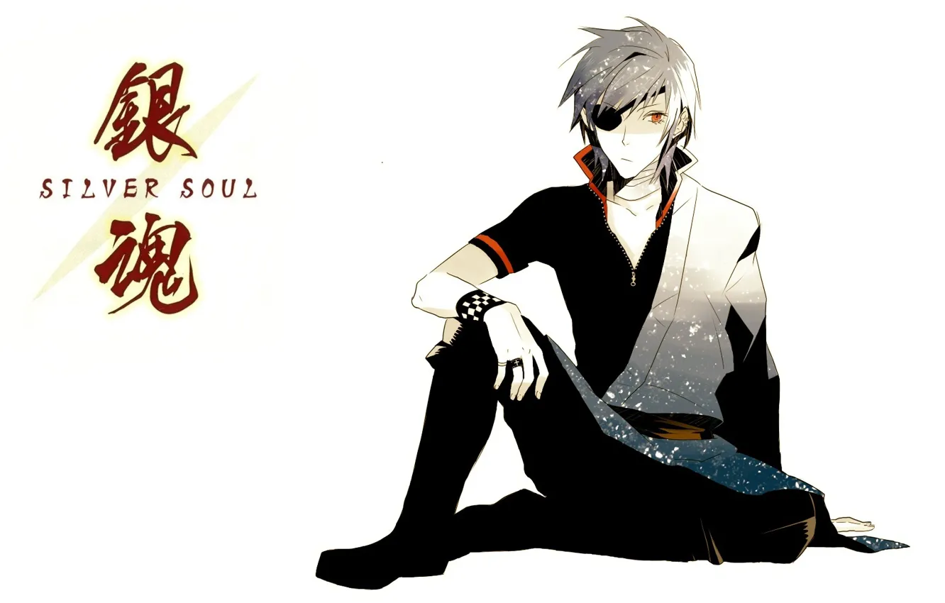Photo wallpaper guy, kimono, sitting, gintama, Sakata Gintoki, eye patch, Gintama, You Want Гинтоки