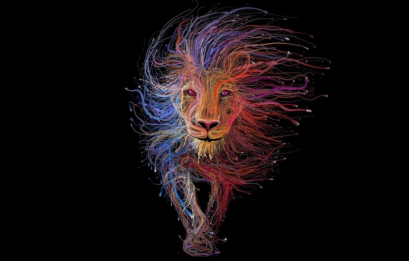 Photo wallpaper colors, colorful, USB, animals, art, background, Lion, rendering