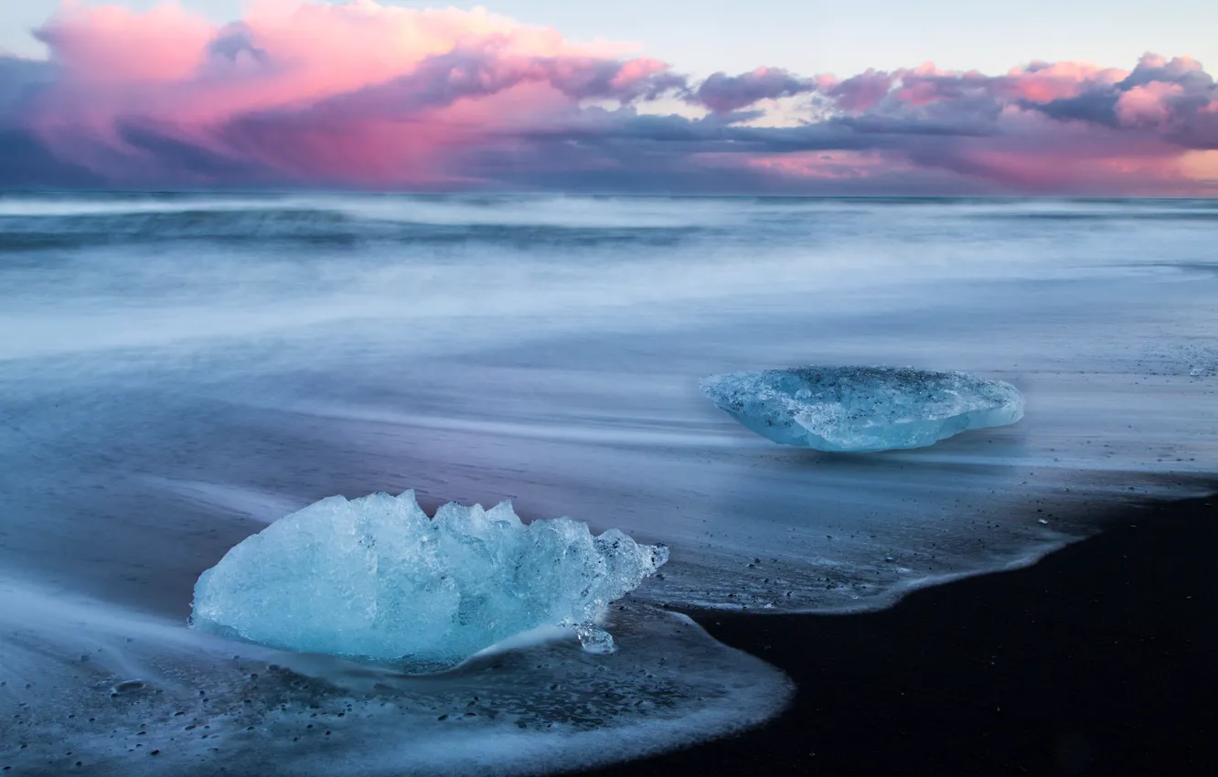 Photo wallpaper ice, sea, the sky, clouds, floe