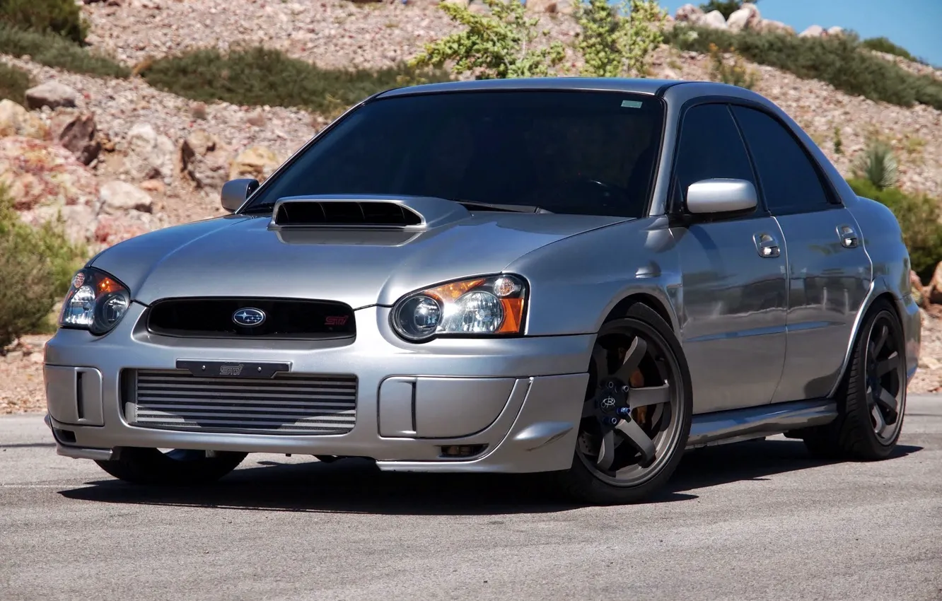 Photo wallpaper Subaru, silver, impreza, sti