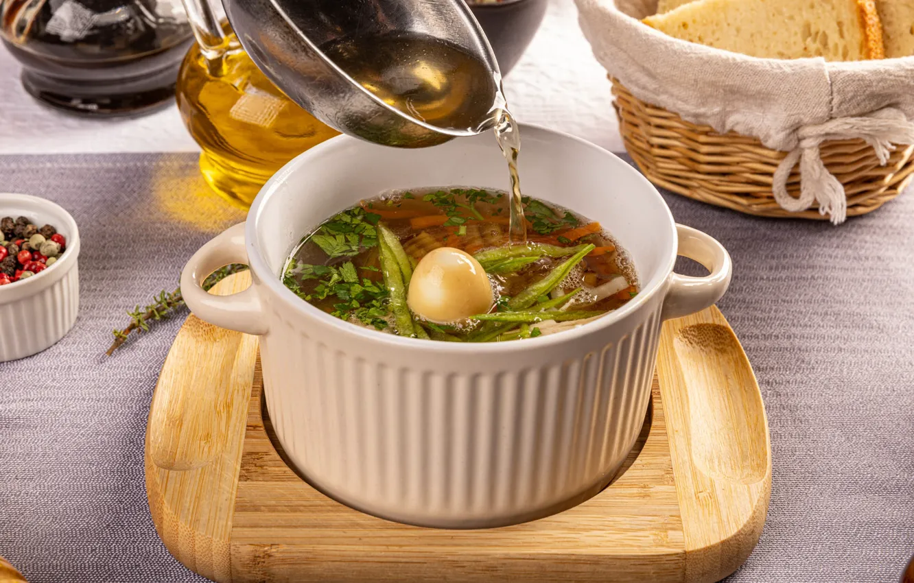 Photo wallpaper eggs, soup, Broth