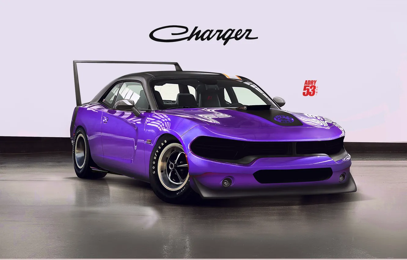 Photo wallpaper car, machine, auto, purple, style, rendering, Dodge, Charger
