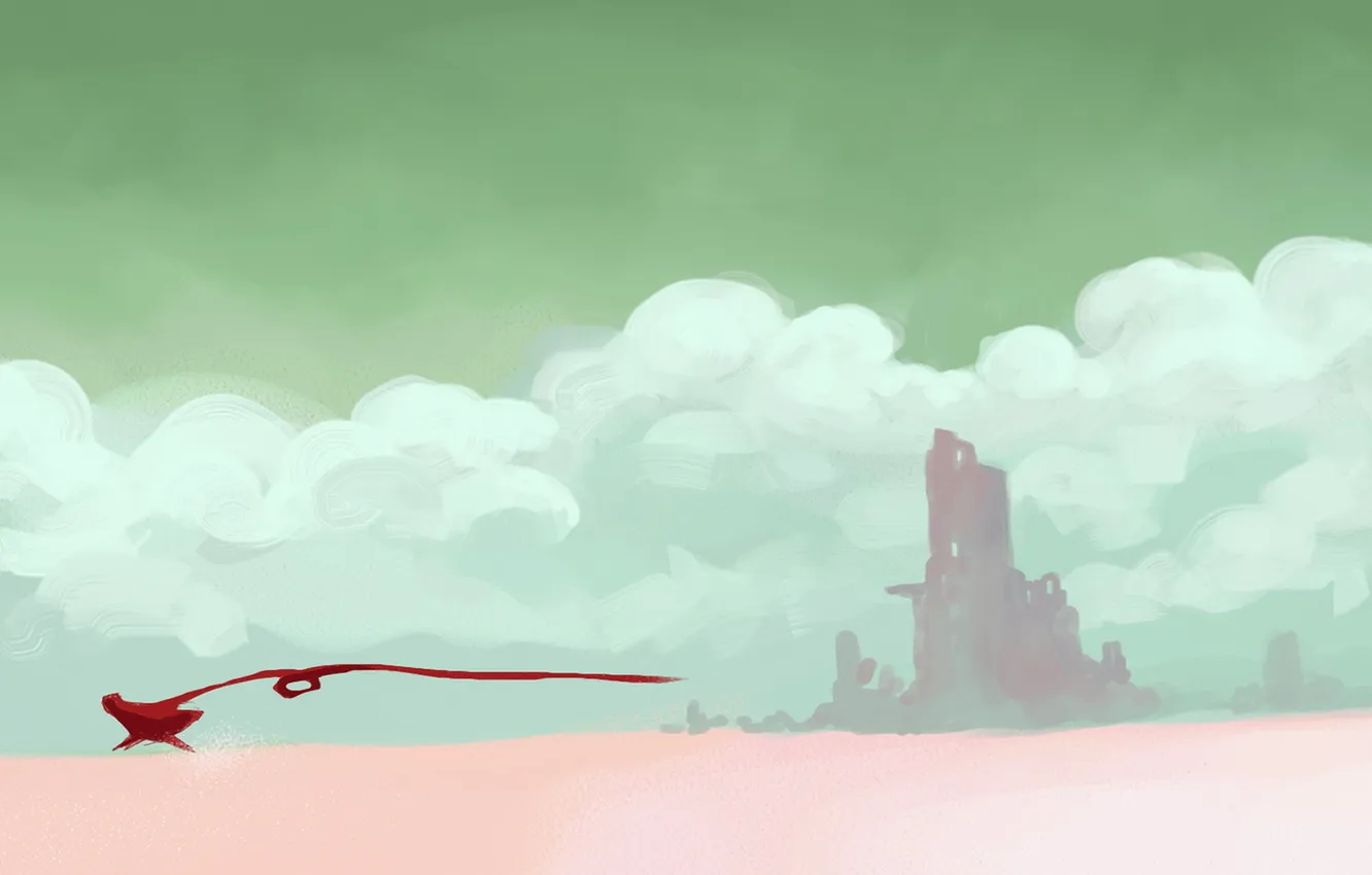 Photo wallpaper clouds, desert, the game, running, the ruins, tape, cloak, journey