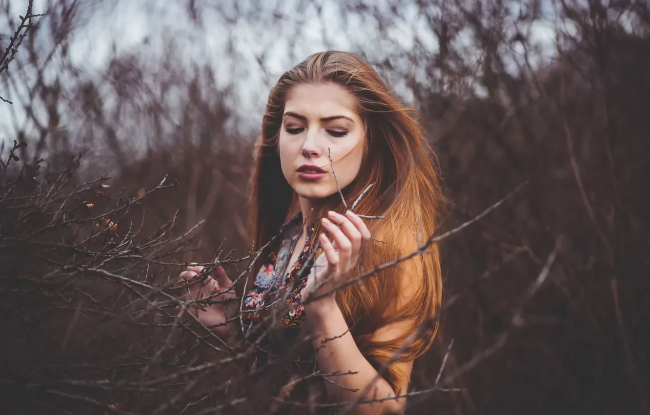 Photo wallpaper sponge, redhead, Tereza, bokeh