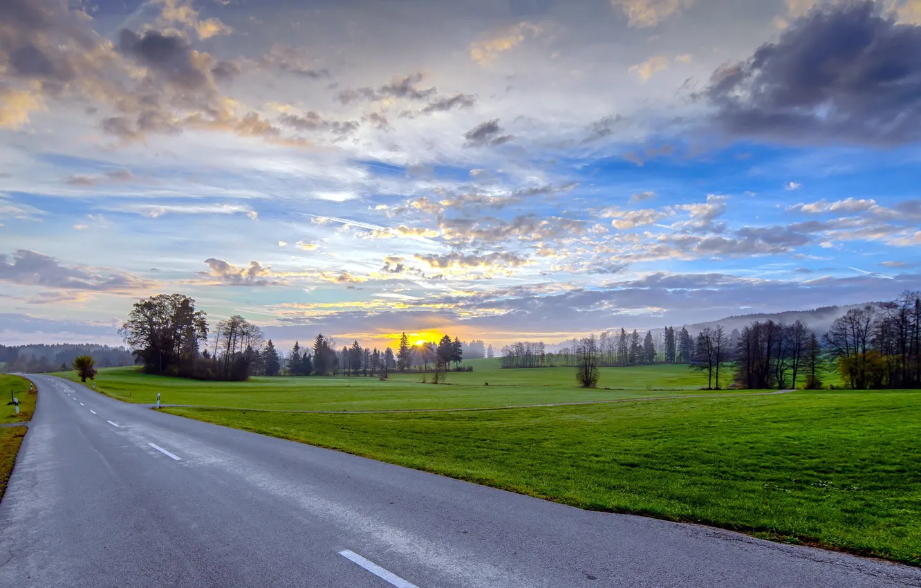 Photo wallpaper road, landscape, morning