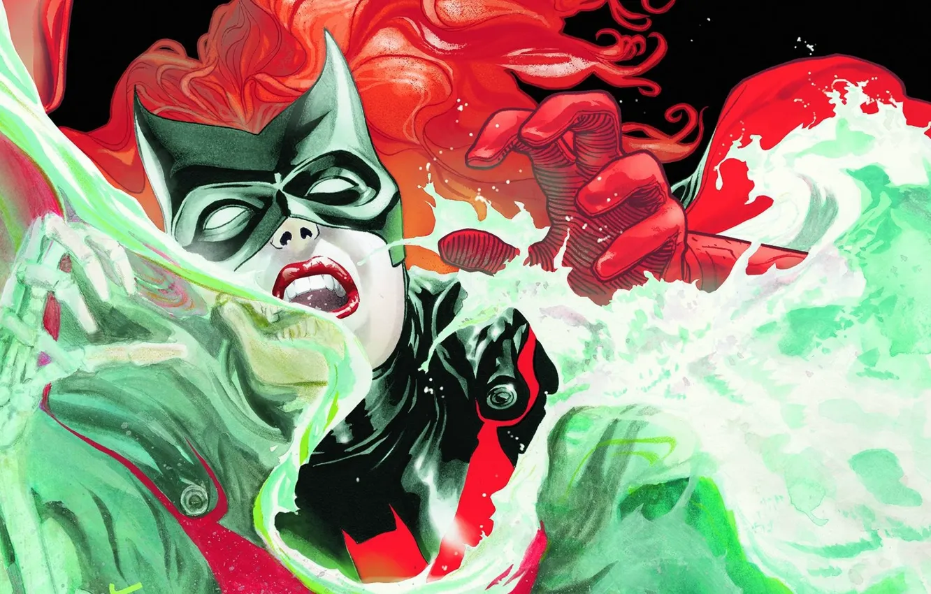 Photo wallpaper red, hair, mystic, bones, red, woman, art, comic