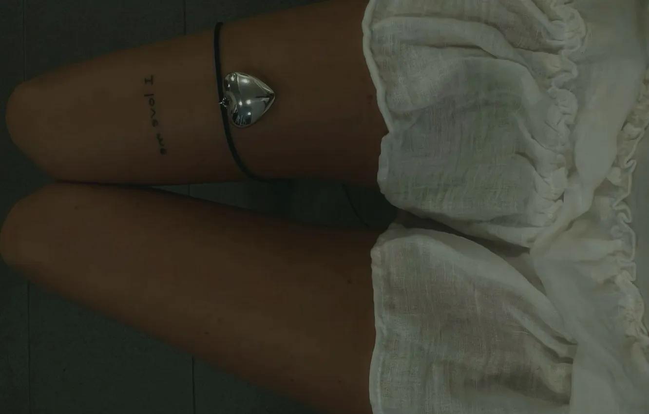 Photo wallpaper girl, tattoo, white dress, slender legs, decoration on the leg
