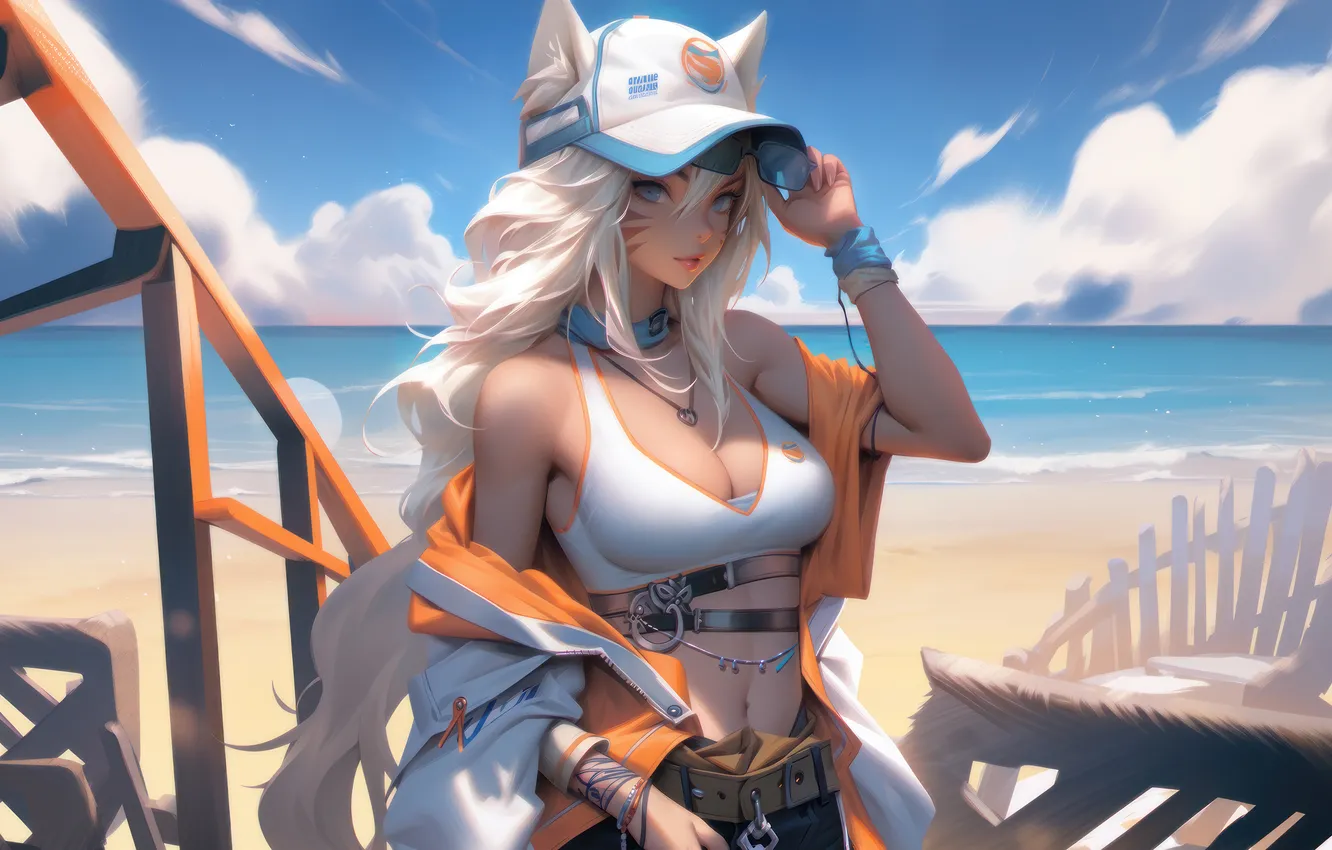 Photo wallpaper fox, girls, anime, digital art, AI Generated