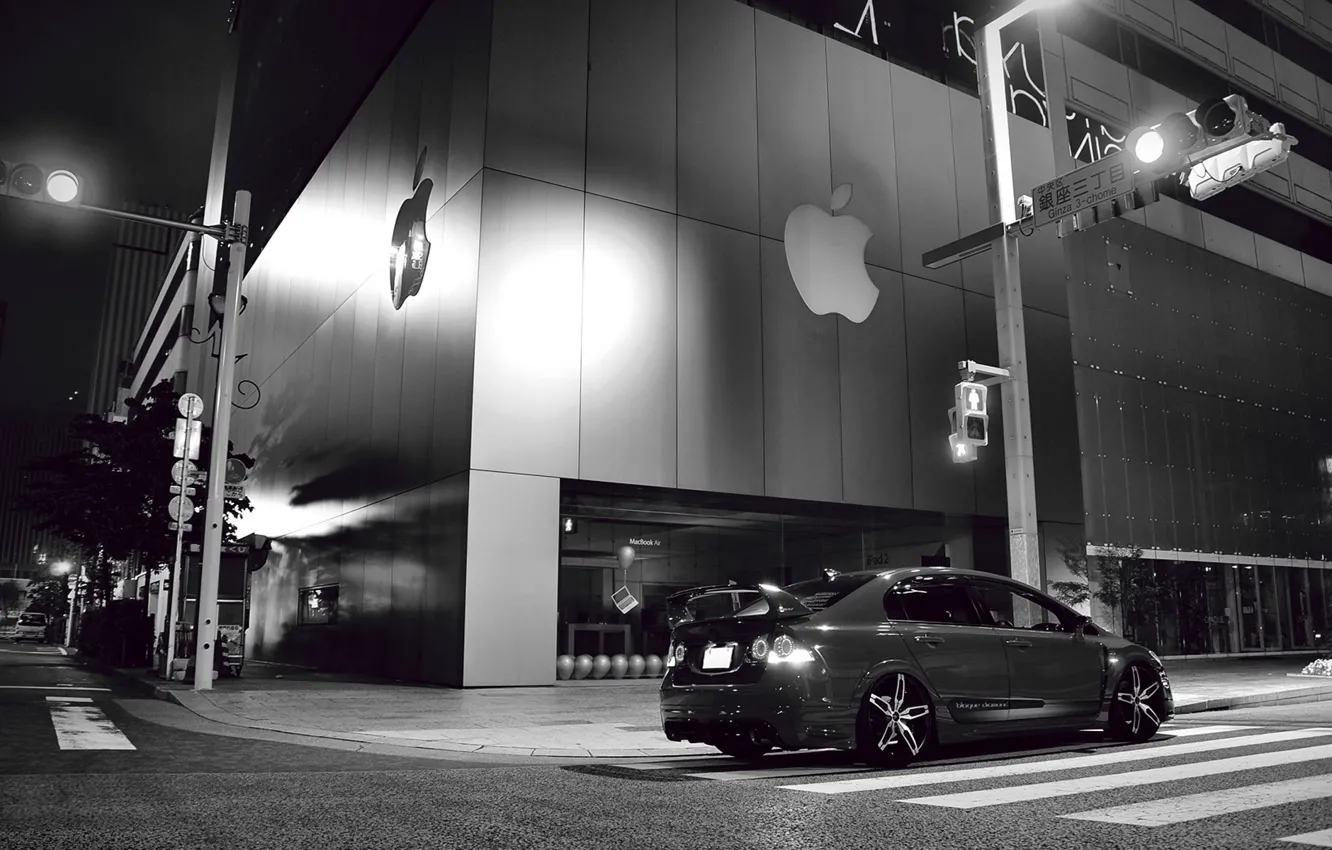 Photo wallpaper the city, street, tuning, b/W, honda, Honda, civic, civic