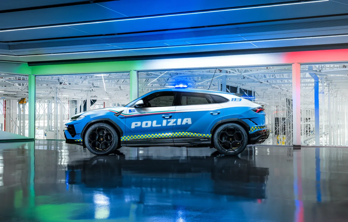 Photo wallpaper Lamborghini, Urus, side view, Lamborghini Urus Performing Police
