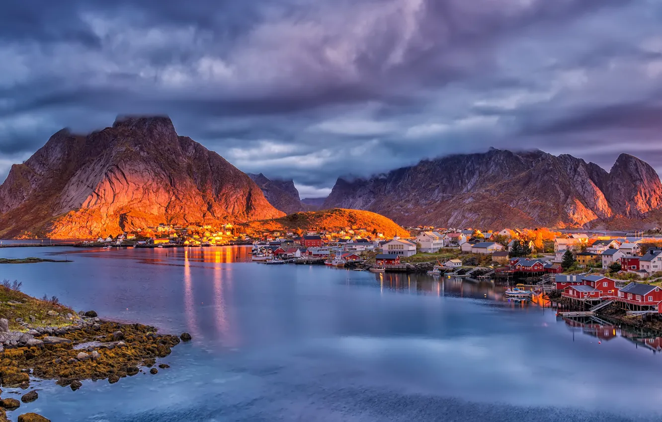 Photo wallpaper clouds, light, landscape, mountains, clouds, nature, rocks, shore