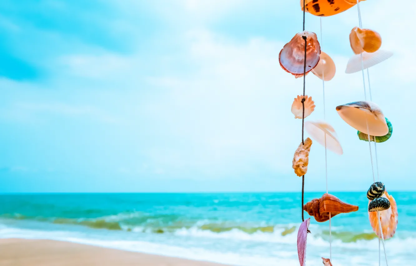 Photo wallpaper sand, sea, wave, beach, summer, shore, shell, summer