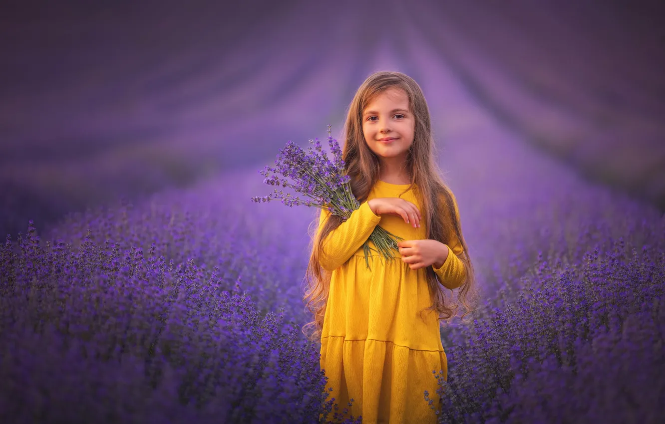 Photo wallpaper field, summer, flowers, nature, pose, mood, bouquet, dress