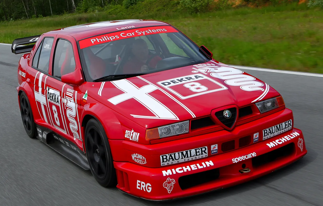 Photo wallpaper lights, icon, The hood, Alfa Romeo, DTM, 1993, Sports car, Alfa Romeo 155 V6 TI …