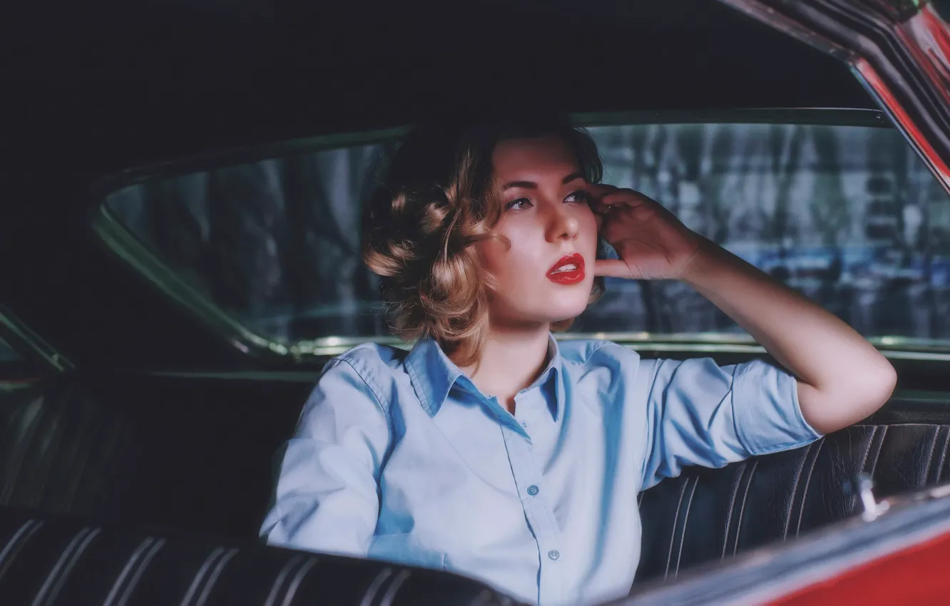 Photo wallpaper retro, American Dream, pin-up, Ford Galaxy Lowrider, Anna Kalashnikova