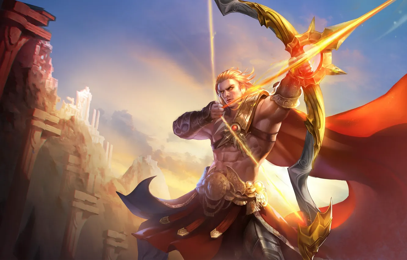 Photo wallpaper weapons, bow, guy, blonde, Arena of Valor