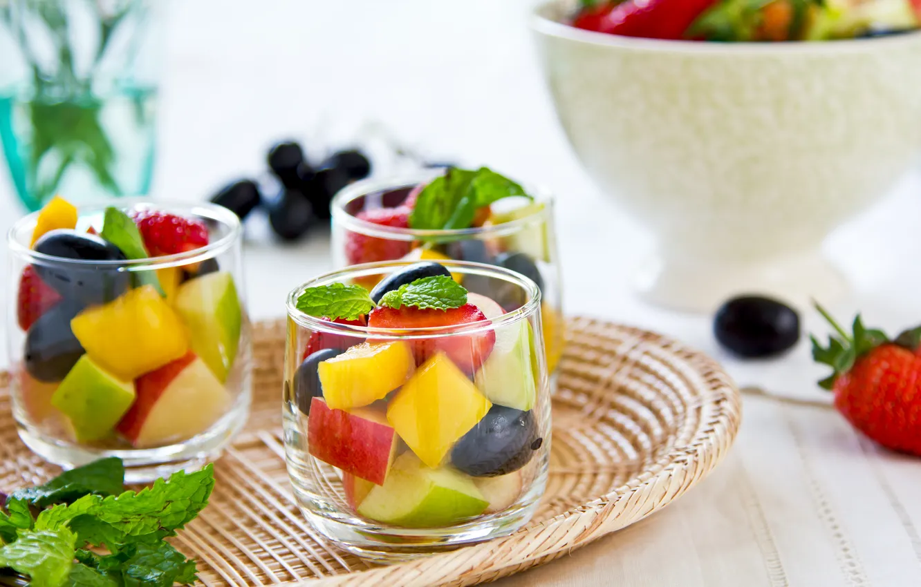 Photo wallpaper fruit, mint, dessert, fruit, dessert, mint, fruit salad, fruit salad
