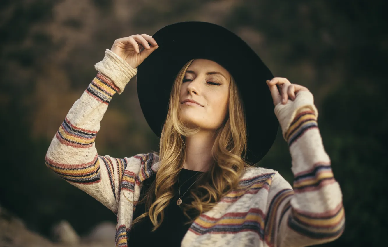 Photo wallpaper girl, hat, blonde