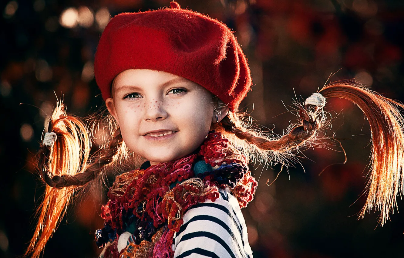 Photo wallpaper scarf, girl, freckles, braids, child, takes, Pippi, Longstocking