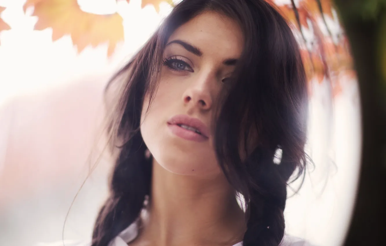 Photo wallpaper girl, eyes, autumn, reflection, Sight