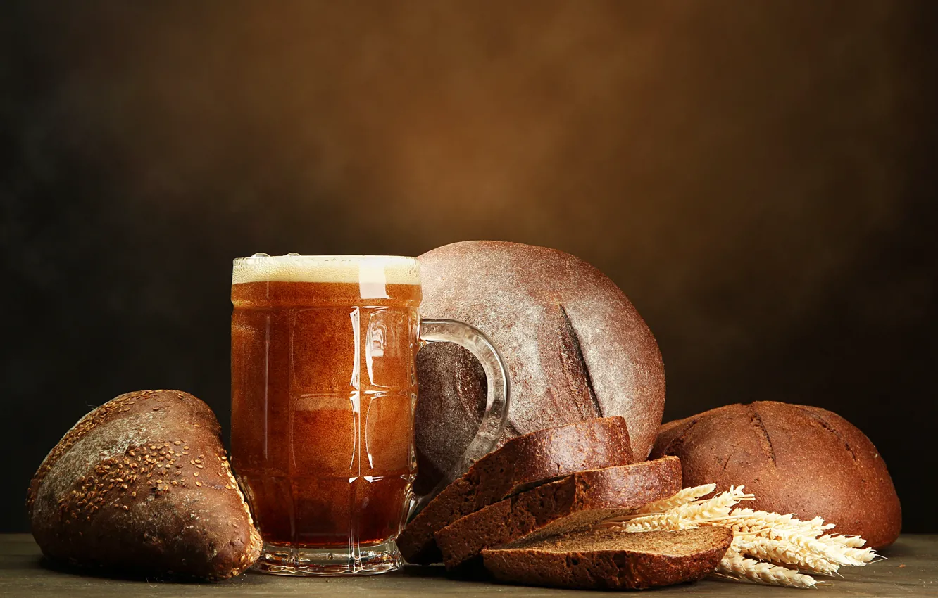 Photo wallpaper glass, bread, drink, foam, brew