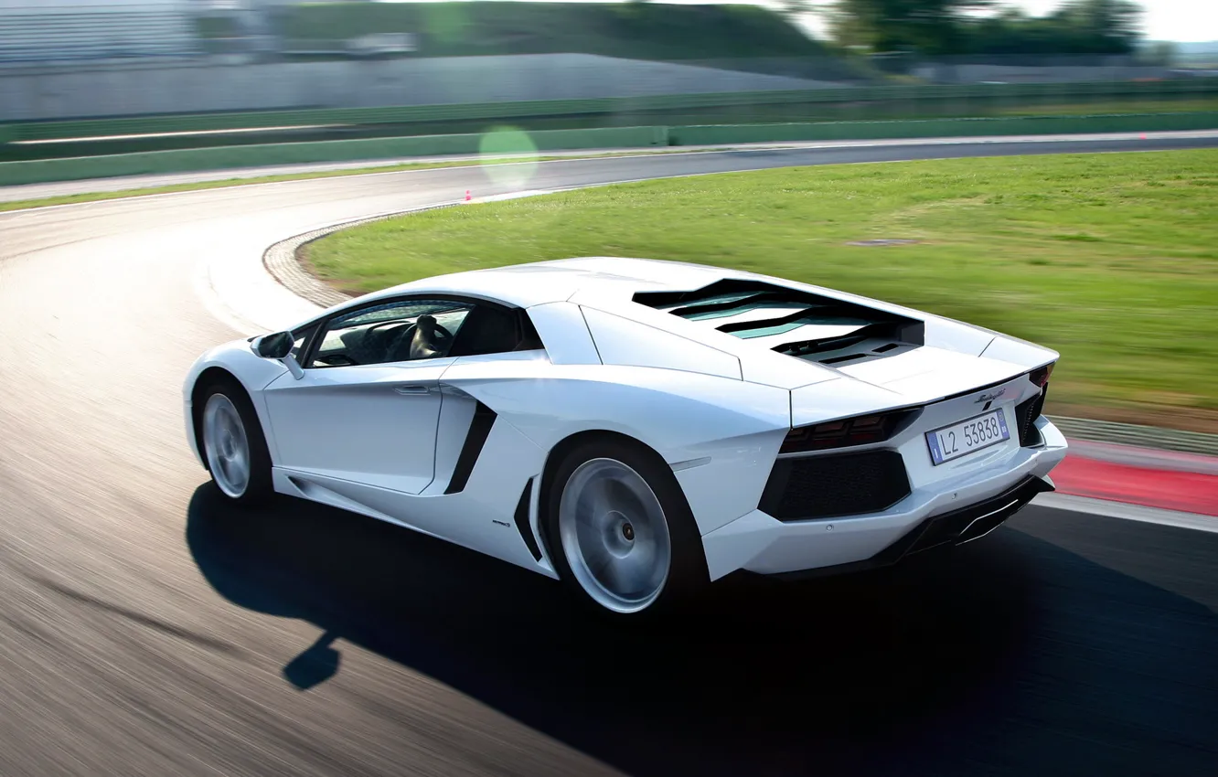 Photo wallpaper white, lawn, supercar, lamborghini, Blik, racing track, aventador, lp700-4