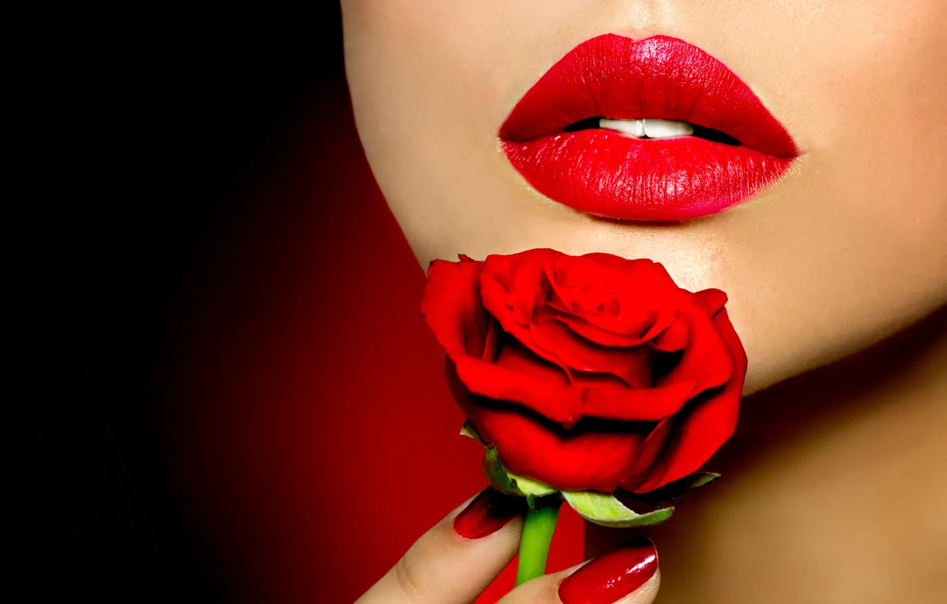 Photo wallpaper flower, face, style, rose, lipstick, lips
