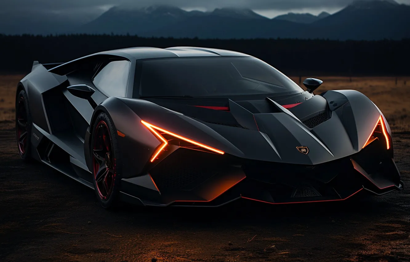 Photo wallpaper black, design, form, lights, color, Lamborghini, sports car