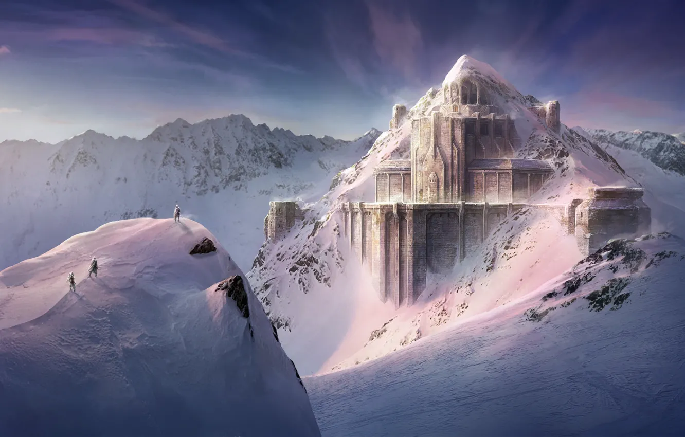 Photo wallpaper snow, mountains, construction, Dwarven Fortress, The Lord of The Rings
