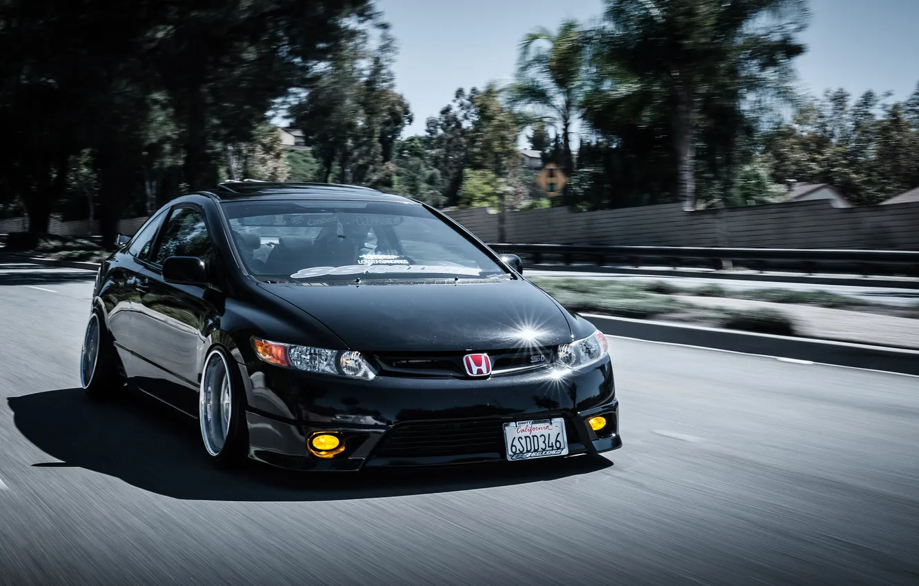 Photo wallpaper road, auto, Honda, black, Honda, civic, Civic
