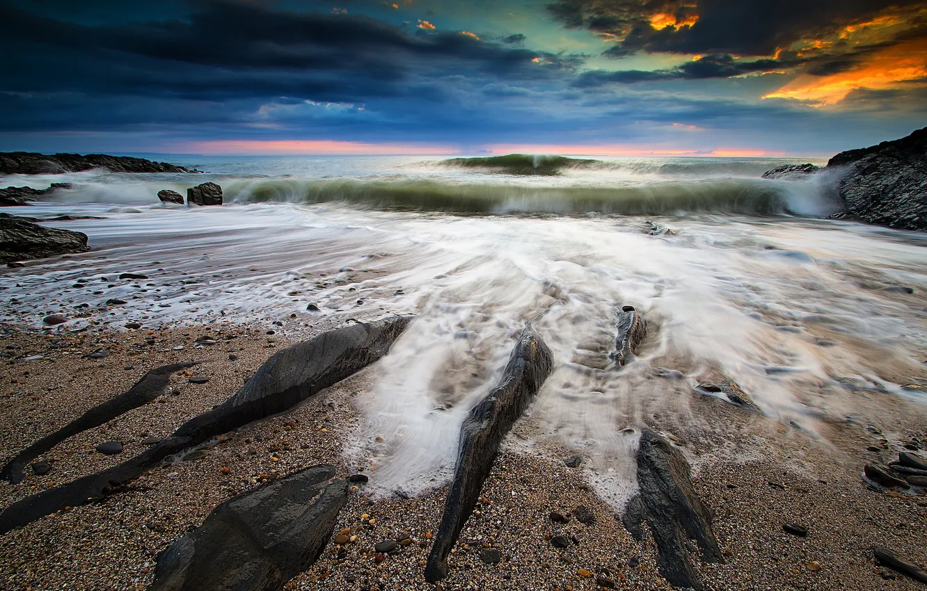 Photo wallpaper sea, landscape, sunset