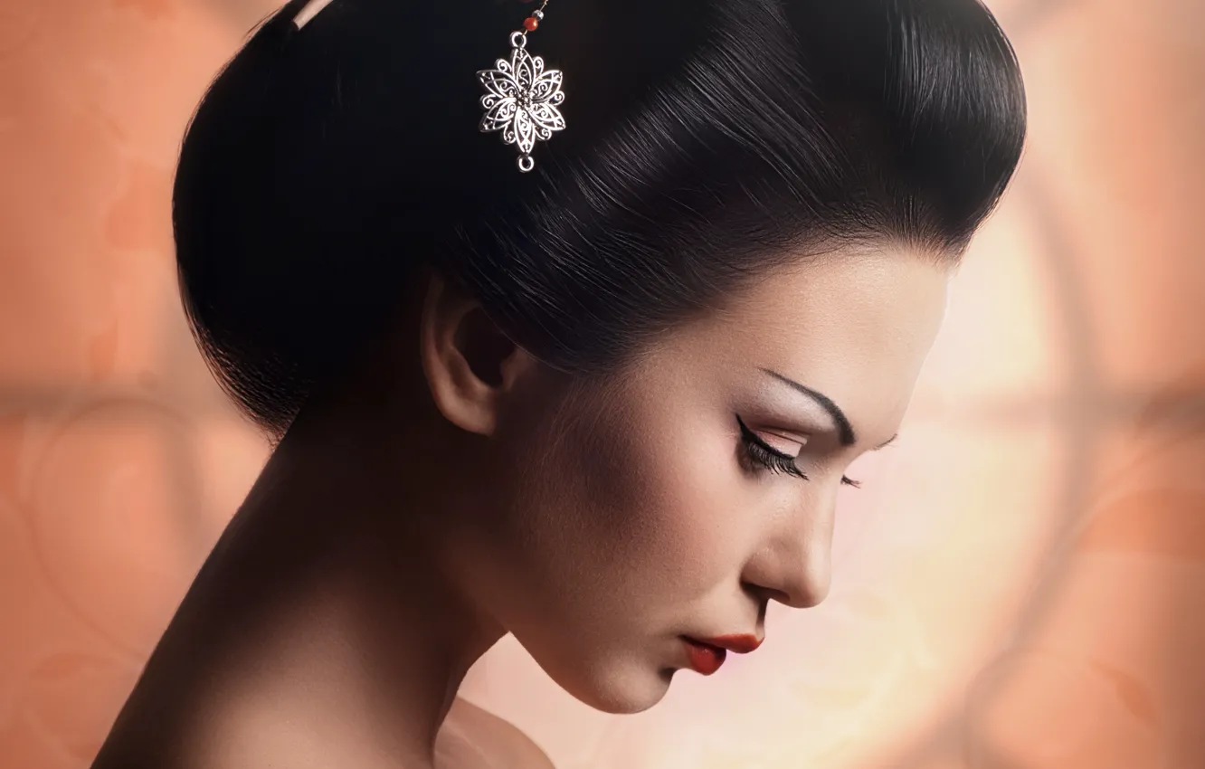 Photo wallpaper girl, makeup, hairstyle, geisha, profile