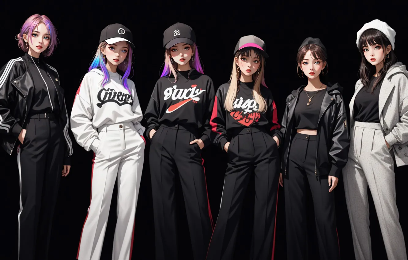 Photo wallpaper girl, style, group, Asian