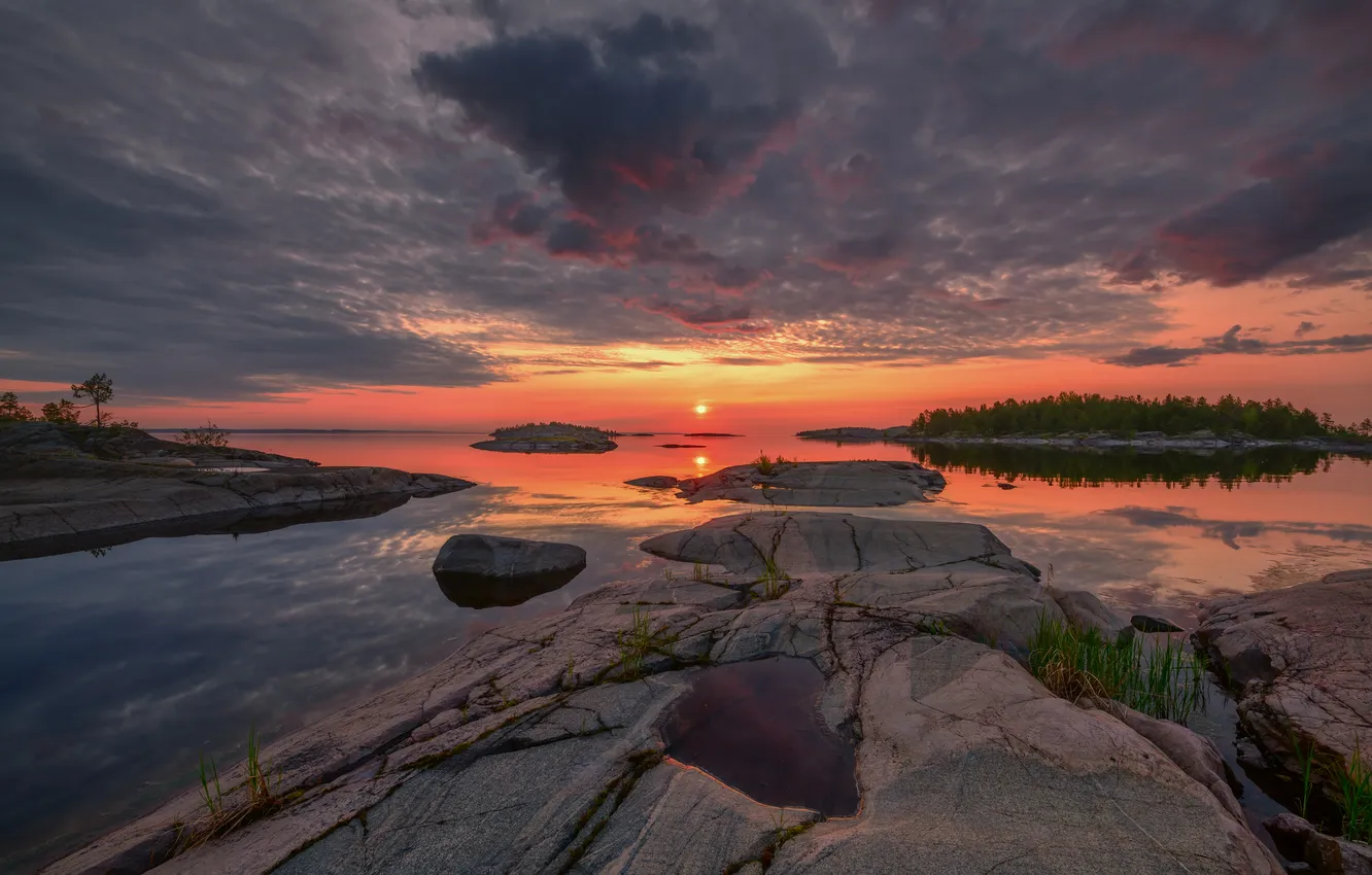 Photo wallpaper clouds, lake, horizon, space, boulders, the beauty of nature, Picturesque Landscape, Evdokimov Maxim