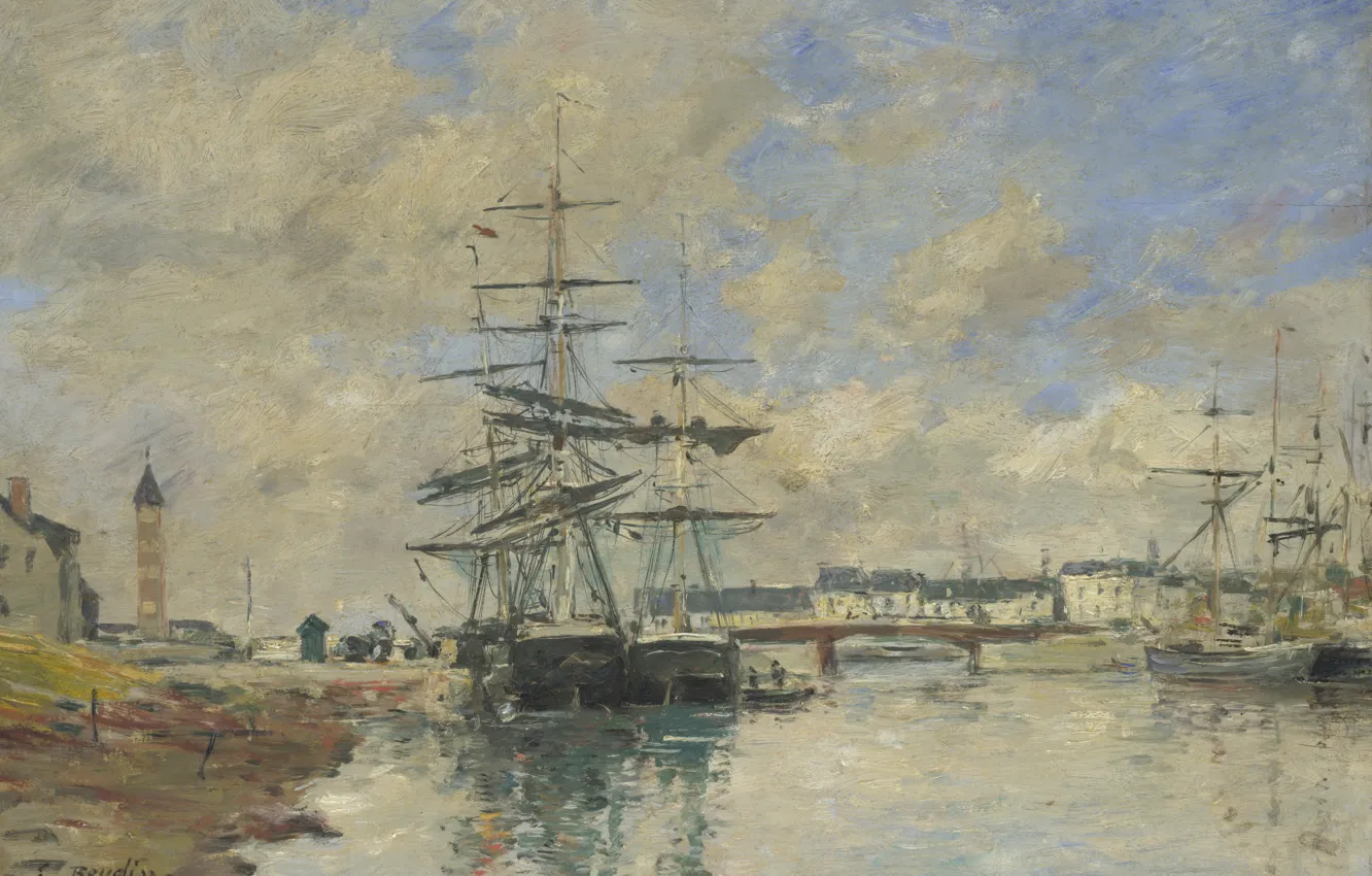 Photo wallpaper ship, picture, port, Eugene Boudin, Eugene Boudin, The Harbour Of Deauville