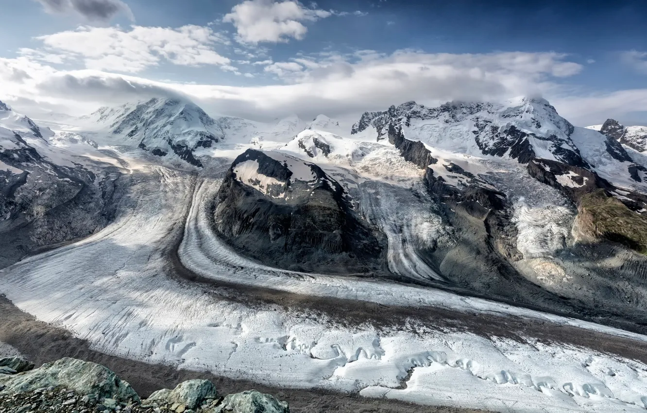 Photo wallpaper clouds, snow, mountains