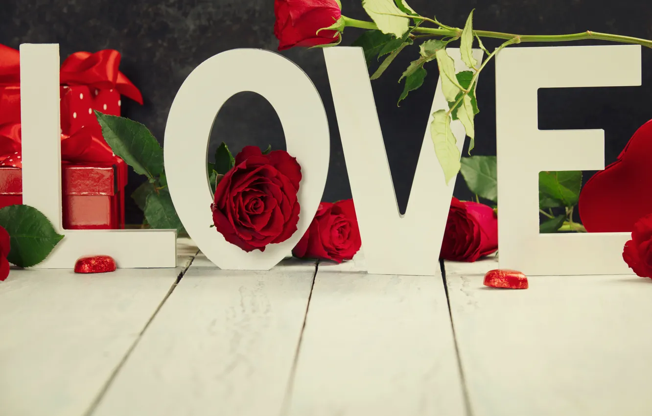Photo wallpaper love, letters, Love, roses, gifts, Valentine's day, congratulations, composition