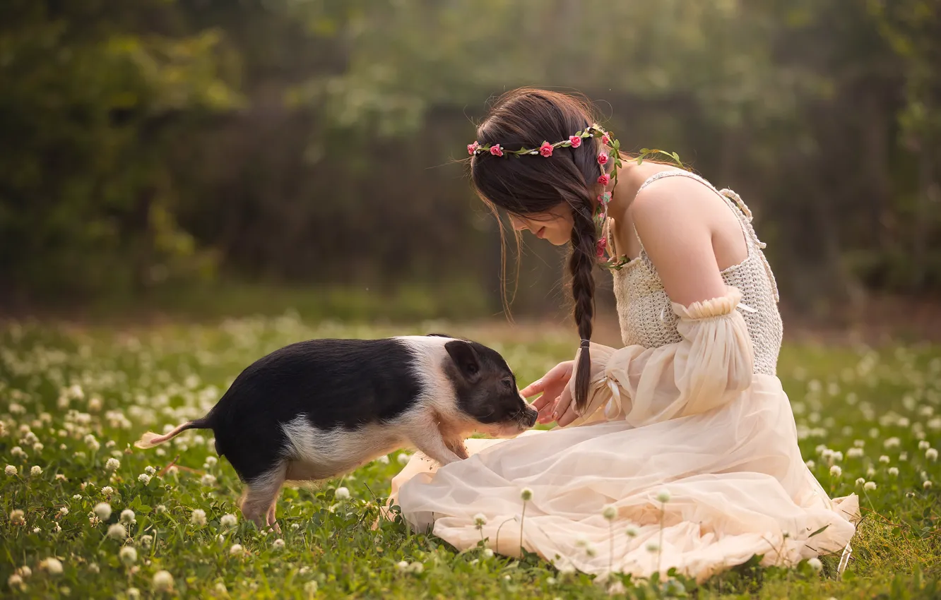 Photo wallpaper summer, flowers, nature, childhood, pose, each, glade, back
