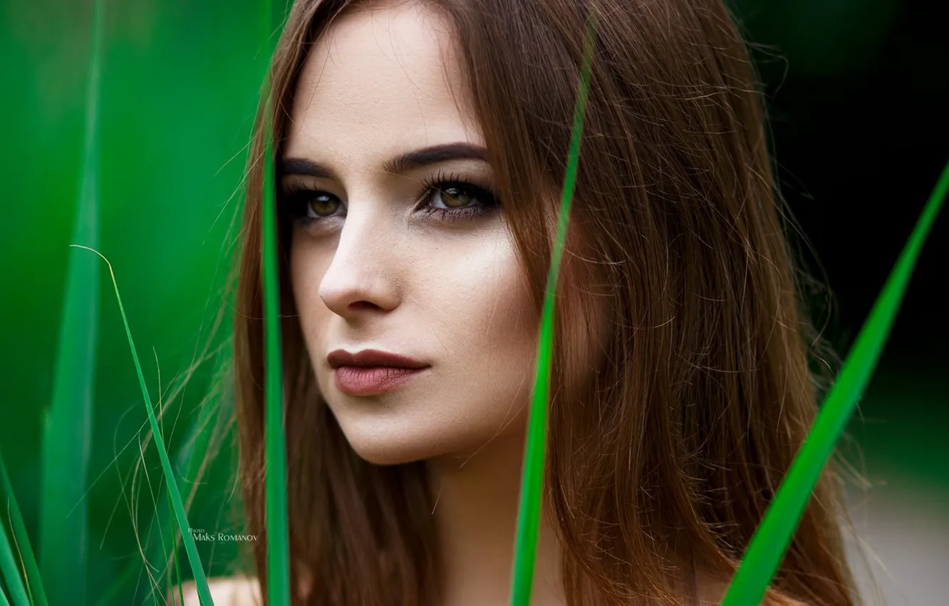 Photo wallpaper grass, look, girl, shoulders, Maxim Romanov, Sasha Okhotskiy