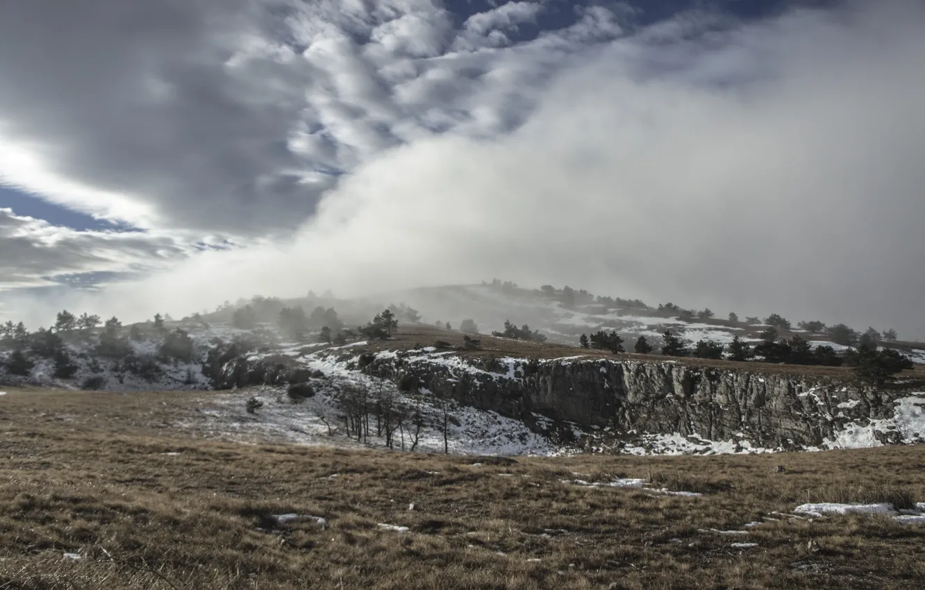 Photo wallpaper clouds, on the mountain, the sky, fog, AI-Petri