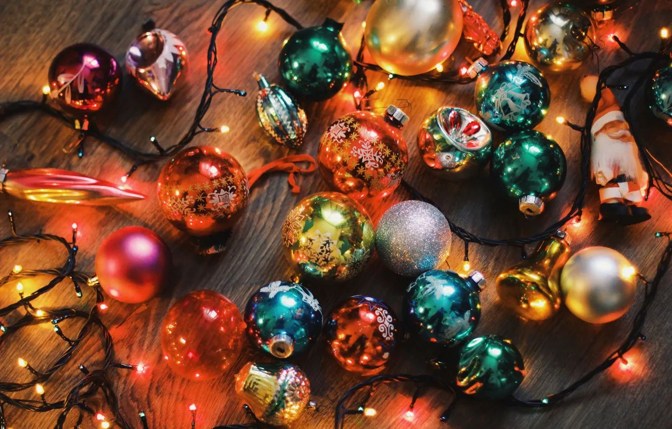 Photo wallpaper balls, decoration, balls, Christmas, garland, Christmas toys, New year