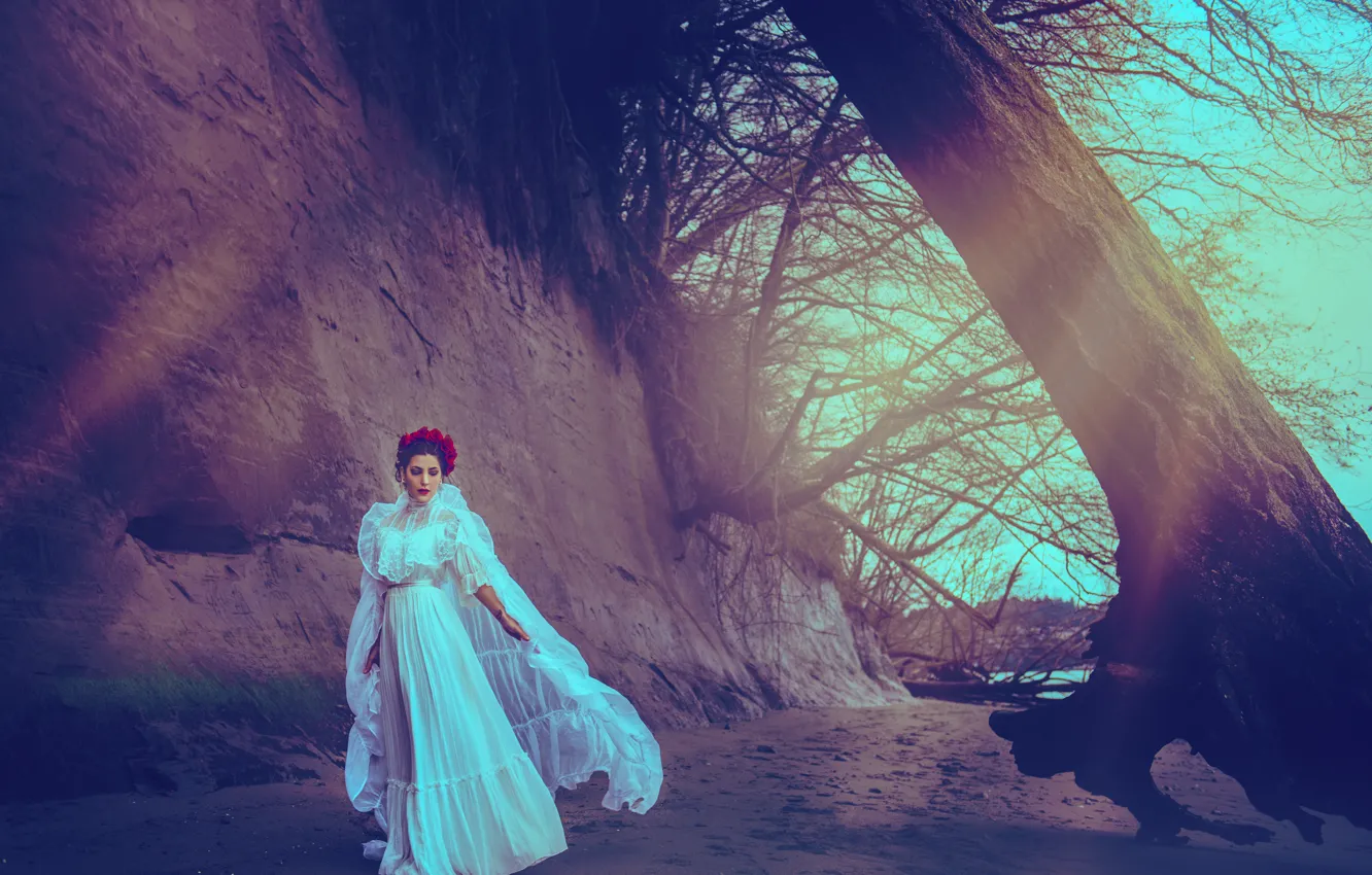 Photo wallpaper girl, trees, dress, Stephanie Miller