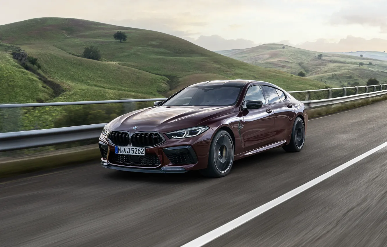 Photo wallpaper road, hills, coupe, BMW, 2019, M8, the four-door, M8 Gran Coupe