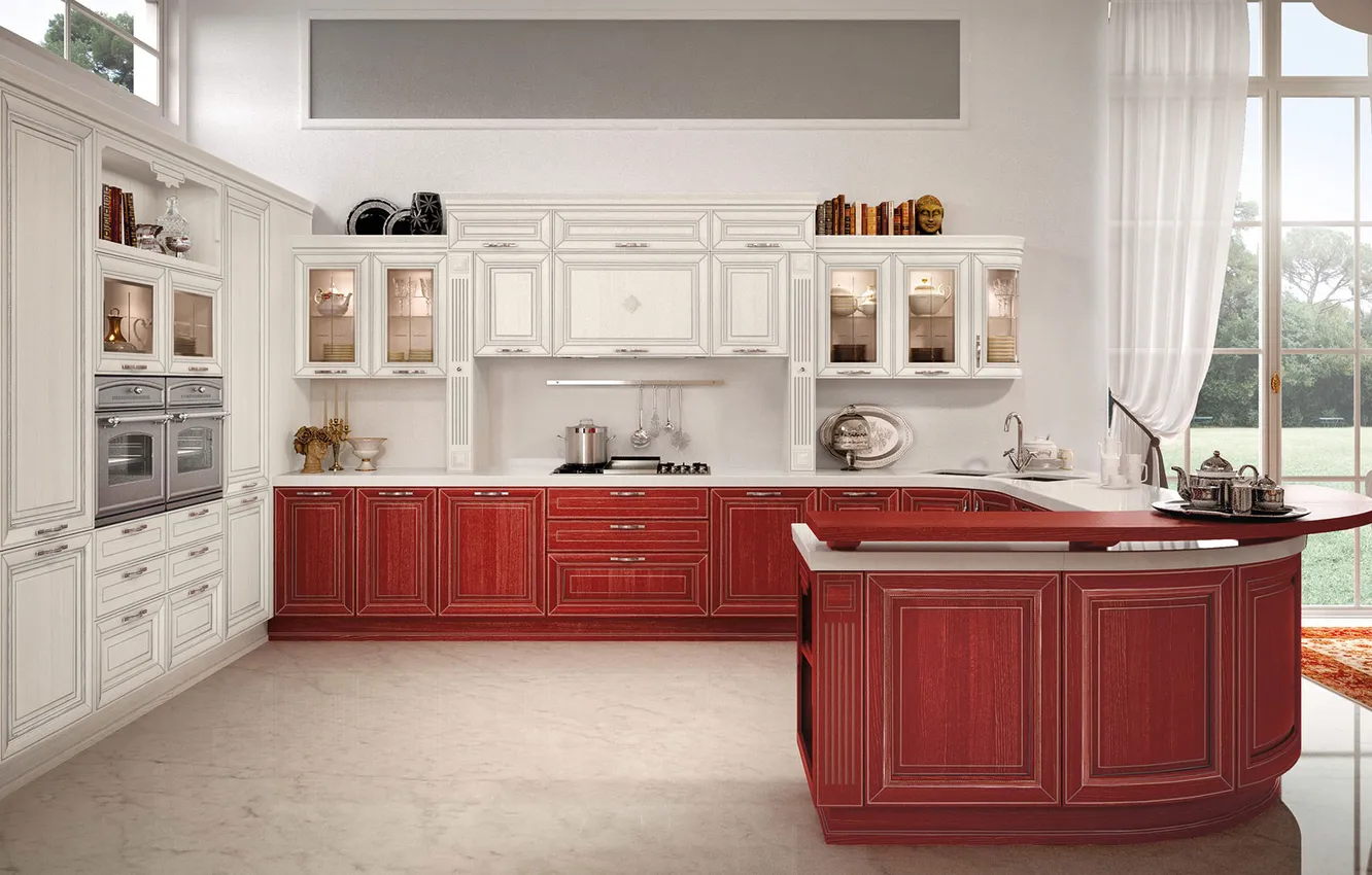 Photo wallpaper style, Villa, interior, Italy, kitchen, dining room, dining area, Italian design