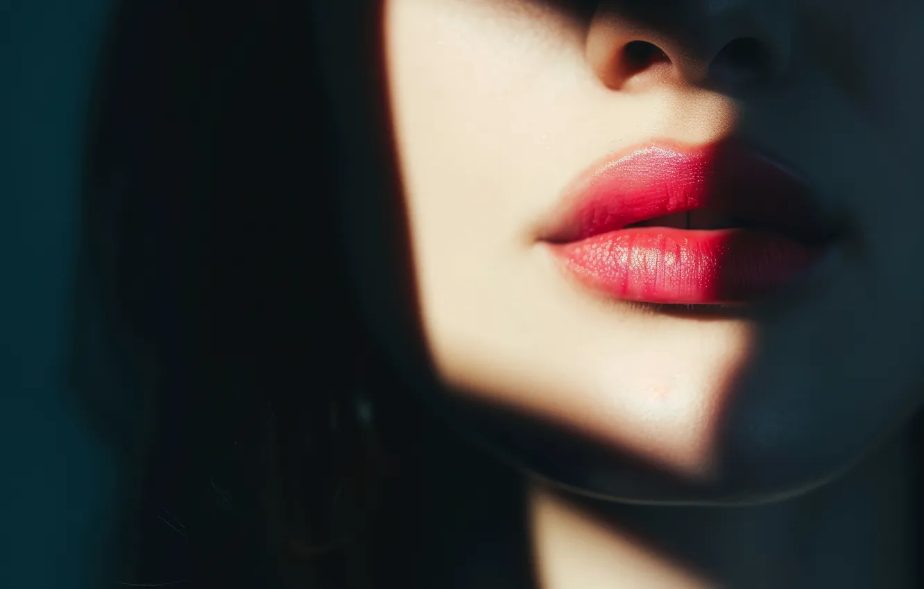 Photo wallpaper girl, face, lips, AI art, neural network