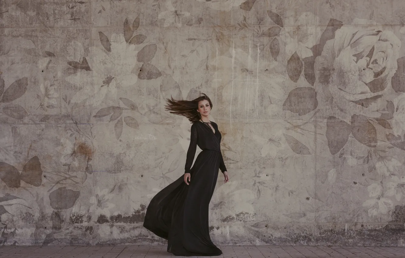 Photo wallpaper look, girl, face, style, background, hair, dress