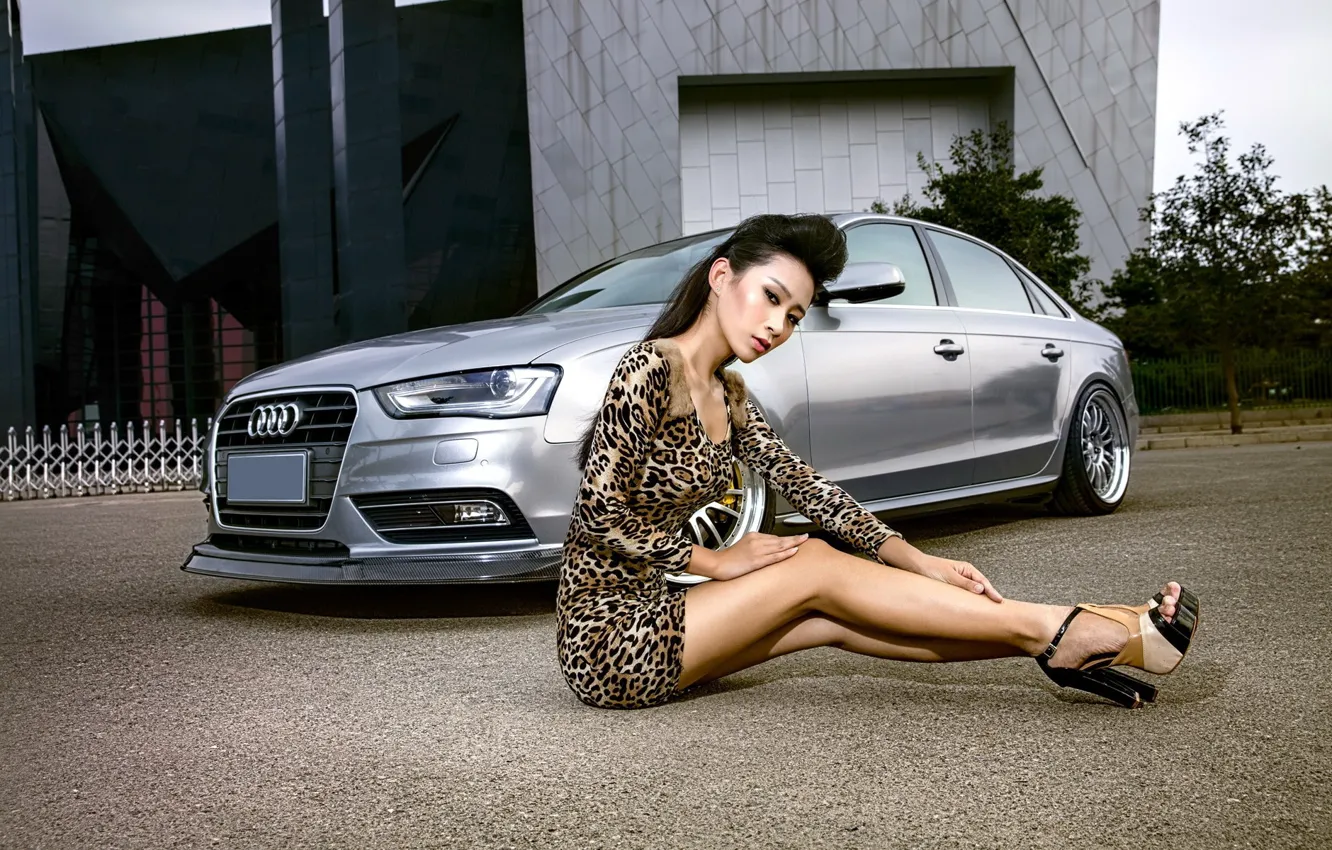 Photo wallpaper auto, look, girl, Audi, Asian, sitting on the machine